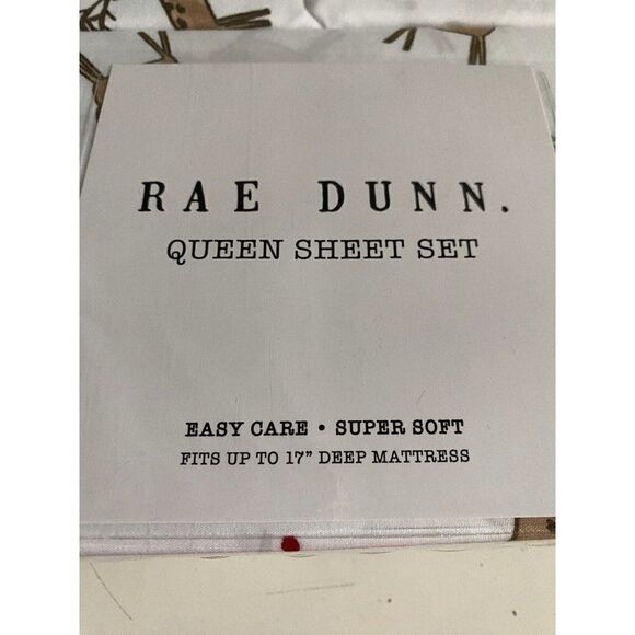 Rae Dunn Reindeer Christmas Tree Soft Queen Size Sheet Set Holiday 4 Piece NEW - Picture 2 of 14